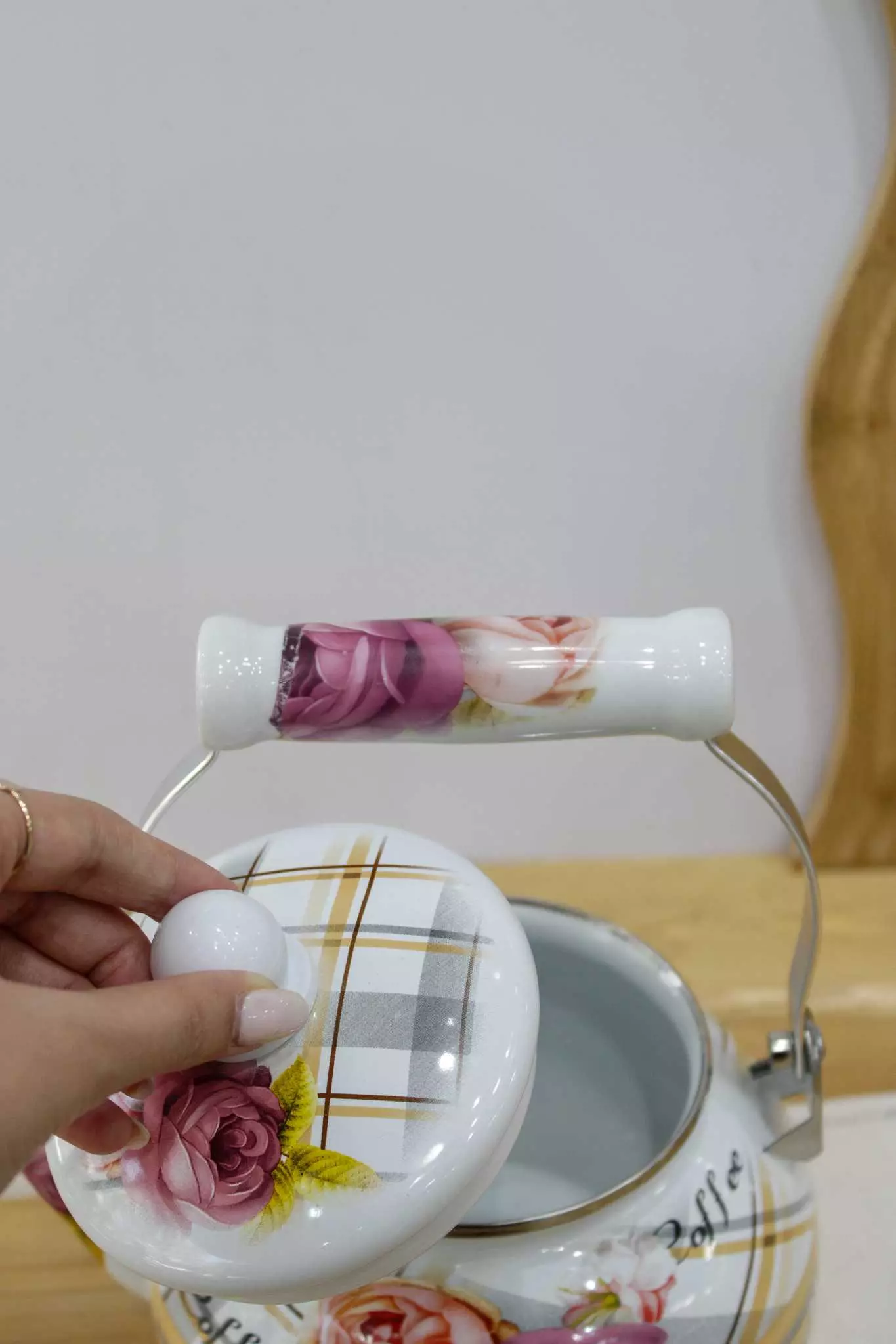 کتری لعابی گل رز